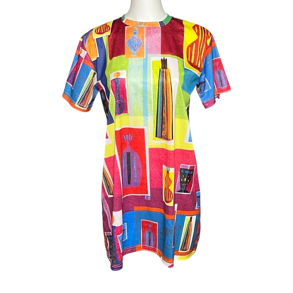 Todd Oldham Maker Shop Printed Art to Wear Short Sleeve T-Shirt Dress Size M - Picture 1 of 8